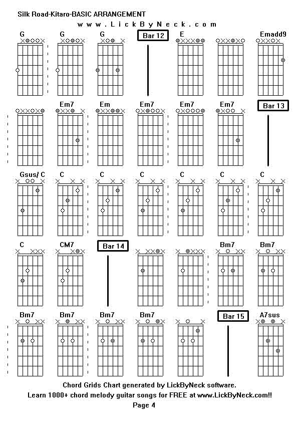 Chord Grids Chart of chord melody fingerstyle guitar song-Silk Road-Kitaro-BASIC ARRANGEMENT,generated by LickByNeck software.